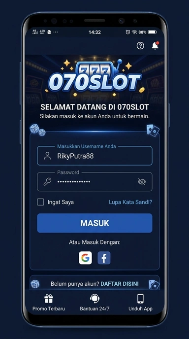Tampilan halaman login 070slot