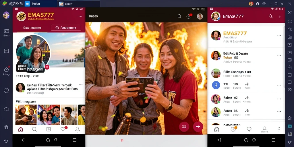 Antarmuka pengguna EMAS777 dengan beragam pilihan filter Instagram.