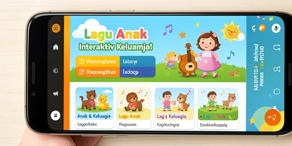 Antarmuka ceria SVIP10 yang memudahkan akses lagu anak.